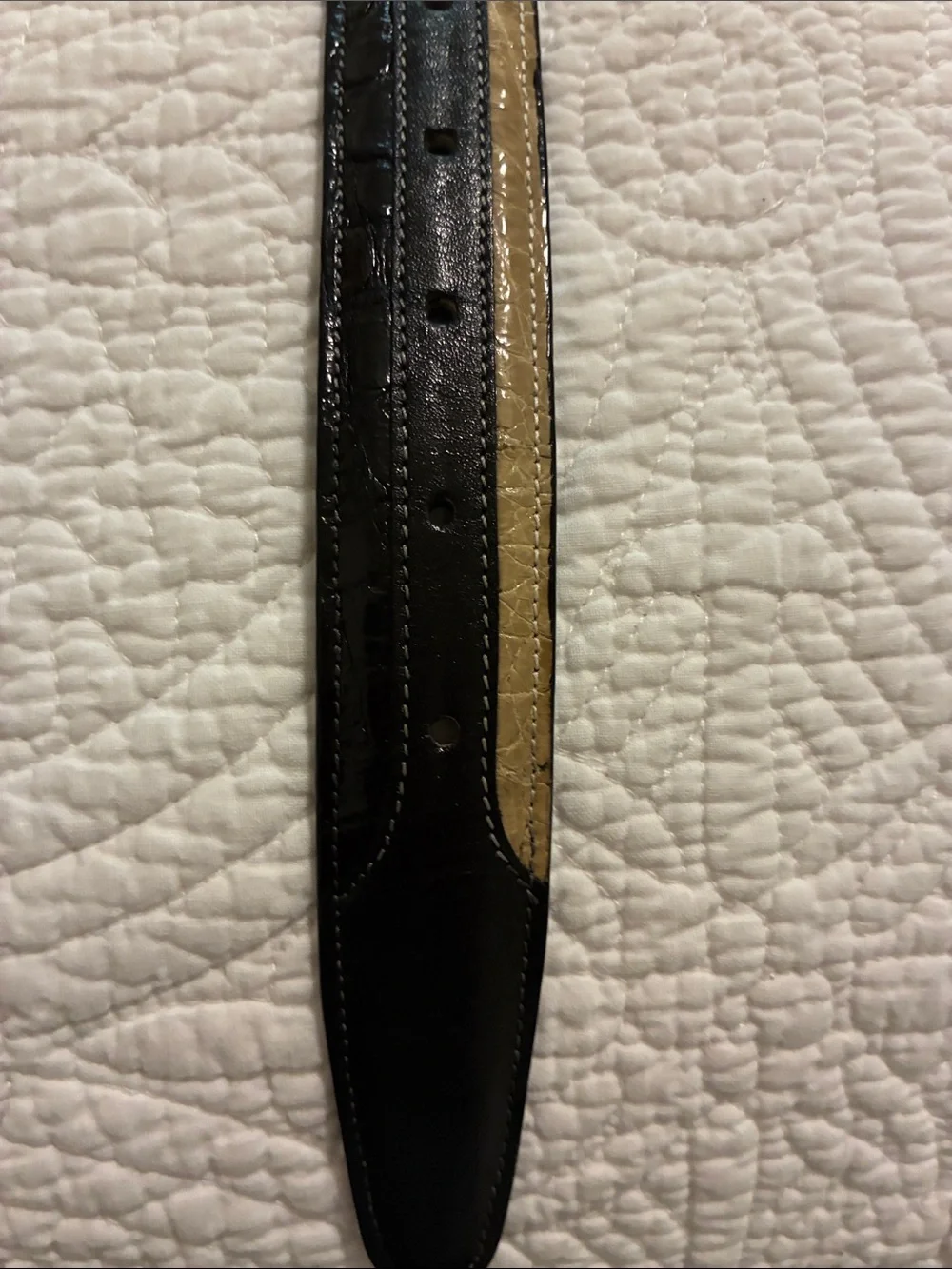 Genuine crocodile two tone belt, buckle made in Italy
